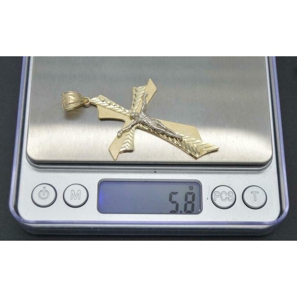 Real Solid 10K Yellow Gold Diamond-Cut Cross Charm Diamond-Cut Pendant 5.8gr - Picture 4 of 5